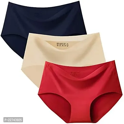 Women/Girls Ice Silk Seamless Panty Smooth Stretch Women Hipster Panties for Women Daily Use Pack of 3 (Multi Colored)