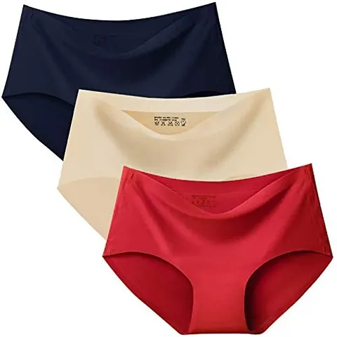 Women/Girls Silk Seamless Panty Smooth Stretch Women Hipster Panties for Women Daily Use Pack of 3 (Multi Colored)