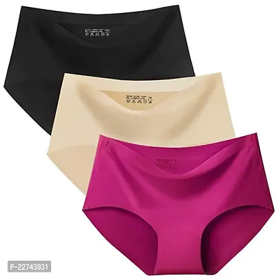 Women/Girls Ice Silk Seamless Panty Smooth Stretch Women Hipster Panties for Women Daily Use Pack of 3 (Multi Colored)-thumb0