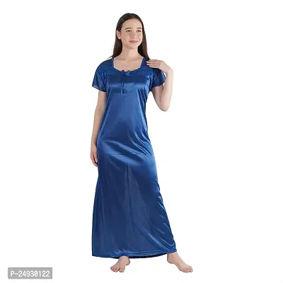 Womens Premium Stylish Satin Half Sleeve Nighty/Nightgown/Maxi/Nightdress/Sleepwear-thumb0