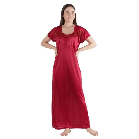 RK Collection Trendy Kinri Satin Half Sleeves Women's Nightdress Nighty Pack of 1- SP1009