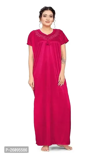 Women's Pure Lycra Satin Nighty Gown with V-Neck Design and Half Sleeves