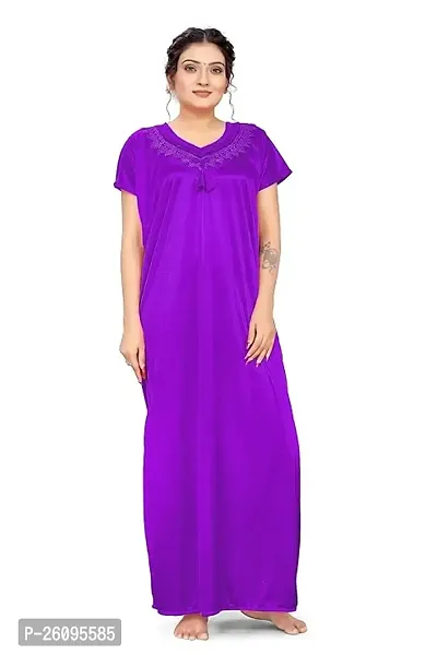 Women's Pure Lycra Satin Nighty Gown with V-Neck Design and Half Sleeves-thumb0
