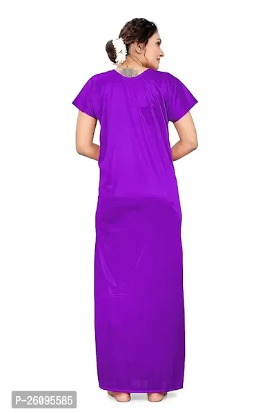 Women's Pure Lycra Satin Nighty Gown with V-Neck Design and Half Sleeves-thumb3