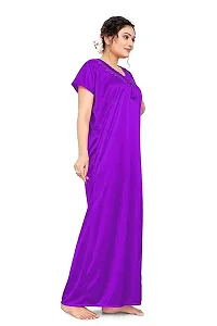 Women's Pure Lycra Satin Nighty Gown with V-Neck Design and Half Sleeves-thumb1