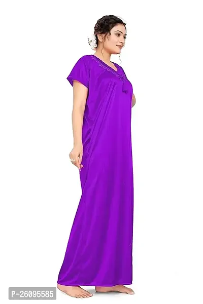 Women's Pure Lycra Satin Nighty Gown with V-Neck Design and Half Sleeves-thumb2
