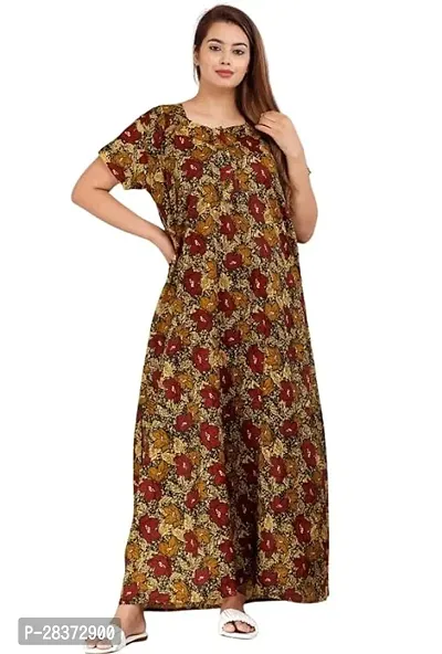 Nighty for Women Cotton Printed Maxi Gown Ankle Length Nighty Night Dress Gown for Women Maxi - Free Size-thumb2