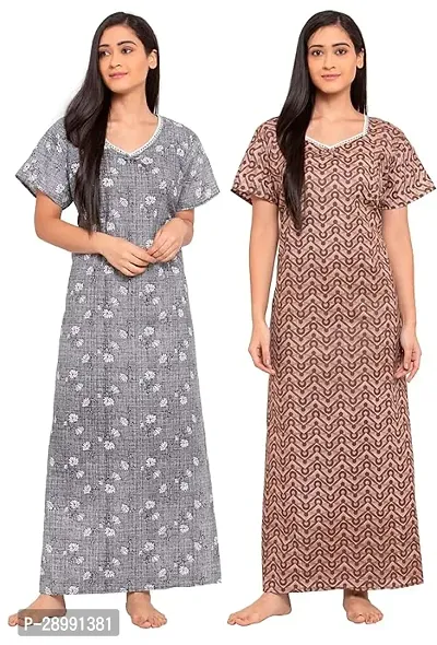 Women's Cotton Printed Maxi Nighty Pack of 2