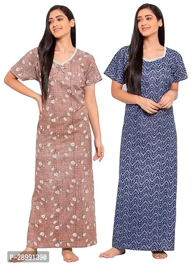 Women's Cotton Printed Maxi Nighty Pack of 2-thumb0