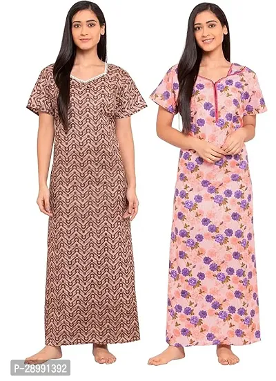 Women's Cotton Printed Maxi Nighty Pack of 2-thumb0