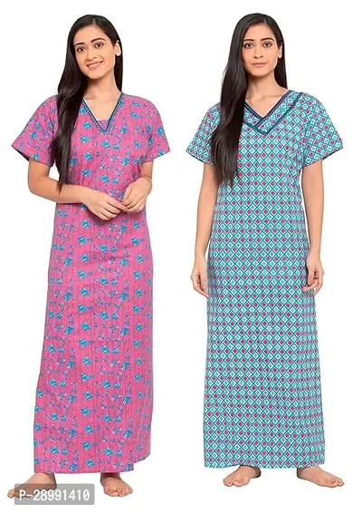 Women's Cotton Printed Maxi Nighty Pack of 2