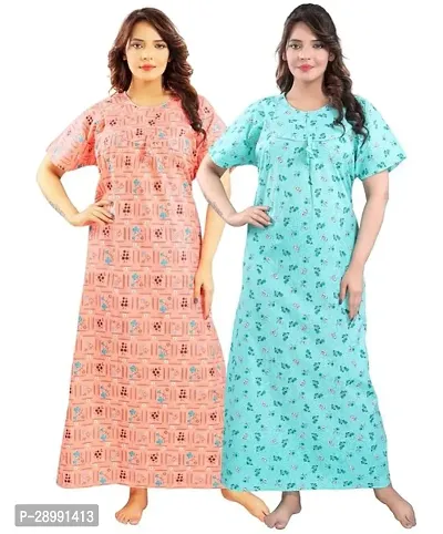 Women's Cotton Printed Maxi Nighty Pack of 2-thumb0