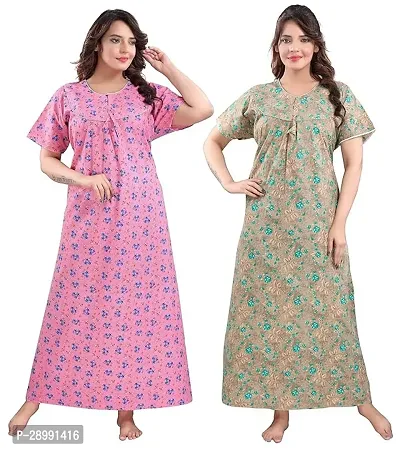 Women's Cotton Printed Maxi Nighty Pack of 2