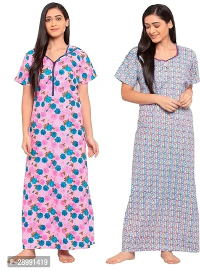 Women's Cotton Printed Maxi Nighty Pack of 2-thumb0