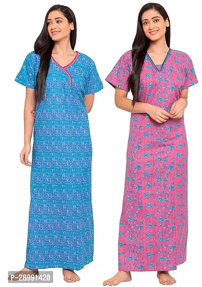 Women's Cotton Printed Maxi Nighty Pack of 2-thumb0