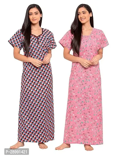 Women's Cotton Printed Maxi Nighty Pack of 2-thumb0