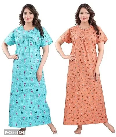 Women's Cotton Printed Maxi Nighty Pack of 2-thumb0