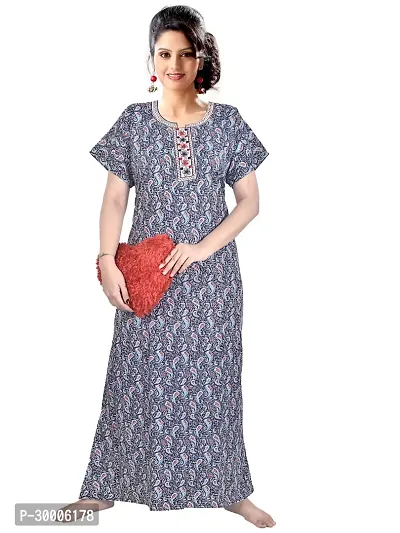 Comfy Cotton Printed Nighty Gown For Women-thumb0