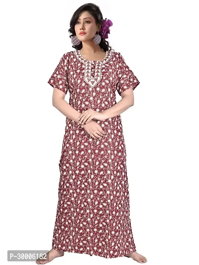 Comfy Cotton Printed Nighty Gown For Women-thumb0