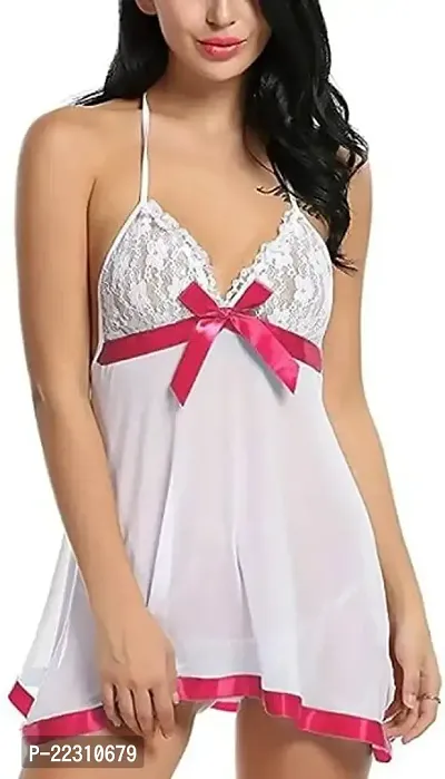 Funtail Babydoll Lingerie for Women | Transparent Net, WHITE,PINK