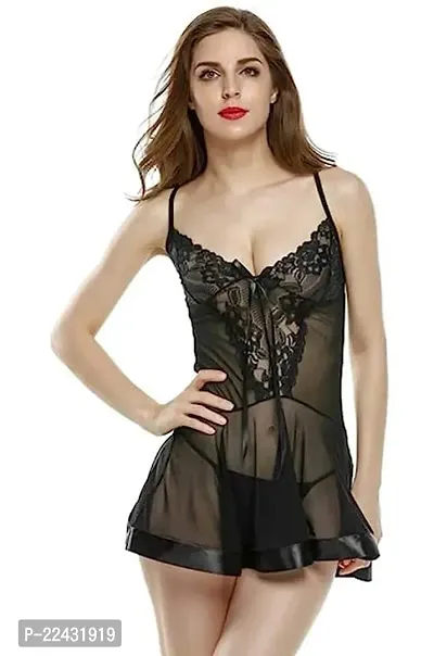 Funtail Babydoll Lingerie for Women | Transparent Net, BLACK