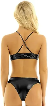 Funtail Lingerie Set for Women, Faux Leather Bra Panty Set-thumb2