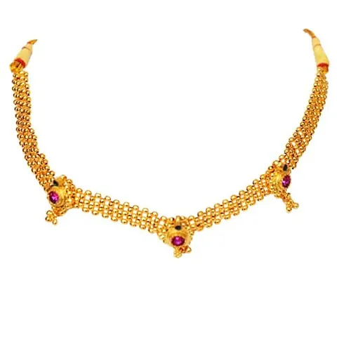 Hayagi HAPPINESS GUARANTEED Women's Copper Thushi Patta Triple Saj Ghat Necklace | Golden | 10 inch x 0.5 inch