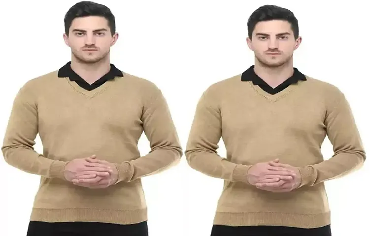 Stylish Wool Solid Long Sleeves Sweater For Men Pack Of 2