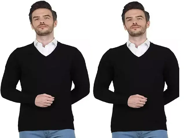 Stylish Wool Solid Long Sleeves Sweater For Men Pack Of 2