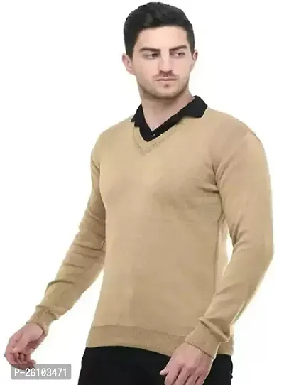 Stylish Brown Wool Solid Long Sleeves Sweater For Men