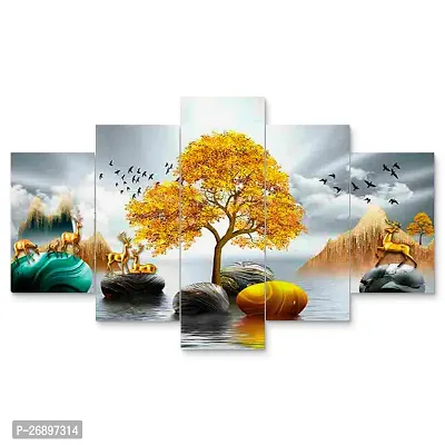 Shriyansh Crafts Set of Five Framed Wall Painting for Home Decoration , Paintings for Living room , Bedroom , Big Size 3D Scenery ( 17 X 30 INCH-thumb0