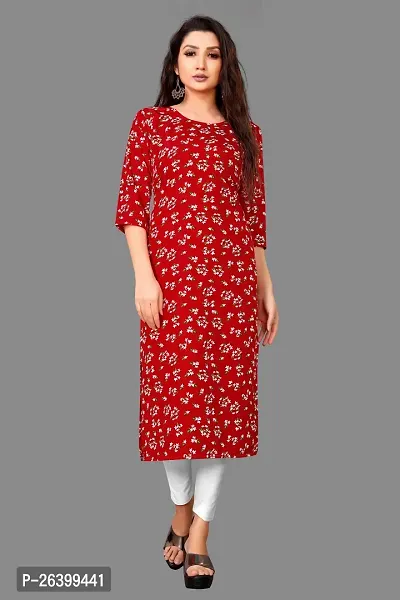 Attractive Red Printed Crepe Straight Kurta For Women-thumb0