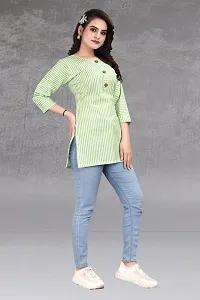 Attractive Green Striped Khadi Cotton Short Kurta For Women-thumb2