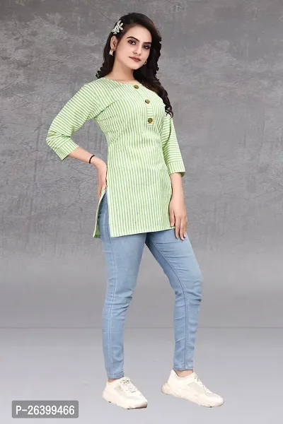 Attractive Green Striped Khadi Cotton Short Kurta For Women-thumb3