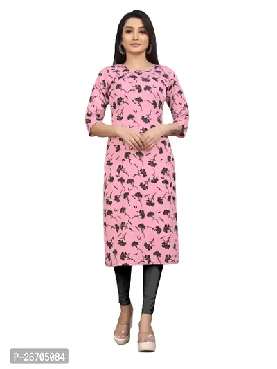 Stylish Pink Poly Crepe Printed A-Line Dress For Women-thumb0