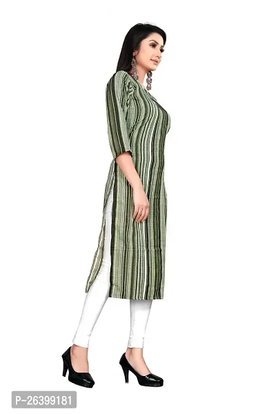 Attractive Olive Striped Crepe Straight Kurta For Women-thumb3