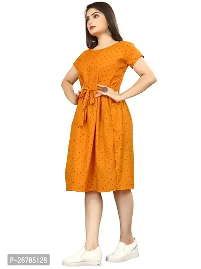 Stylish Orange Poly Crepe Printed A-Line Dress For Women-thumb0