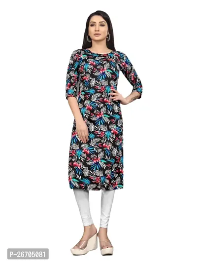 Stylish Blue Poly Crepe Printed A-Line Dress For Women-thumb0