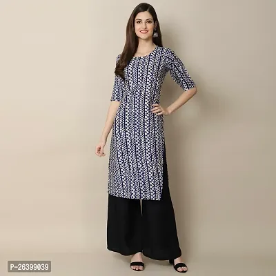 Attractive Blue Printed Crepe Straight Kurta For Women-thumb0