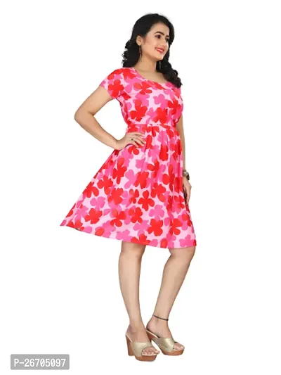 Stylish Pink Poly Crepe Printed A-Line Dress For Women