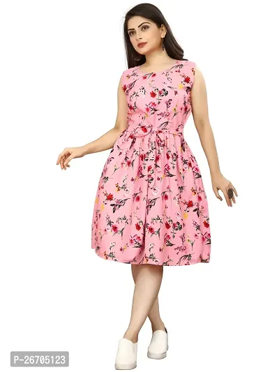 Stylish Pink Poly Crepe Printed A-Line Dress For Women-thumb0