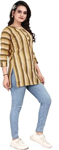 Attractive Yellow Striped Khadi Cotton Short Kurta For Women-thumb2