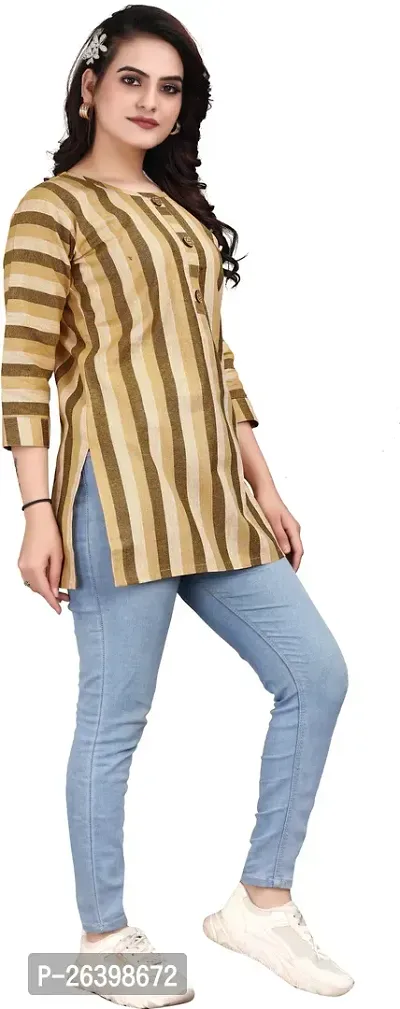 Attractive Yellow Striped Khadi Cotton Short Kurta For Women-thumb3