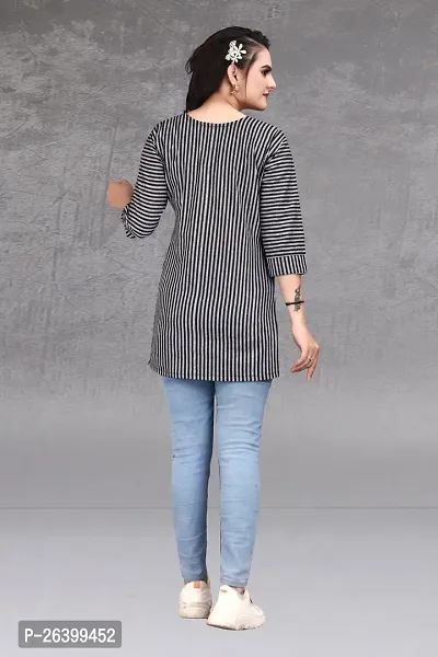 Attractive Multicoloured Striped Khadi Cotton Short Kurta For Women-thumb3