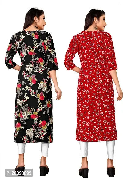 Attractive Multicoloured Printed Crepe Straight Kurta Pack Of 2-thumb2