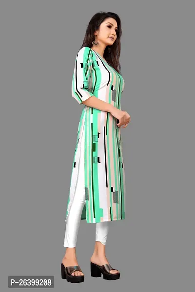 Attractive Green Striped Crepe Straight Kurta For Women-thumb3