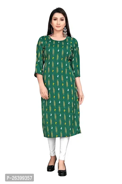 Attractive Olive Printed Crepe Straight Kurta For Women