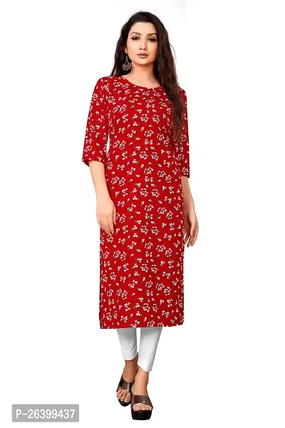 Attractive Red Printed Crepe Straight Kurta For Women-thumb0