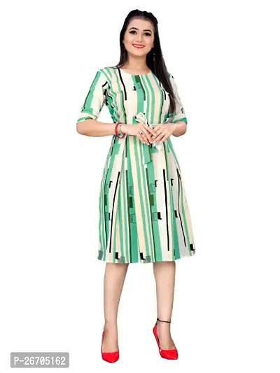 Stylish Multicoloured Poly Crepe Printed A-Line Dress For Women