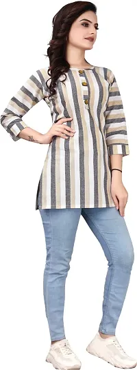 Attractive Grey Striped Khadi Cotton Short Kurta For Women-thumb2